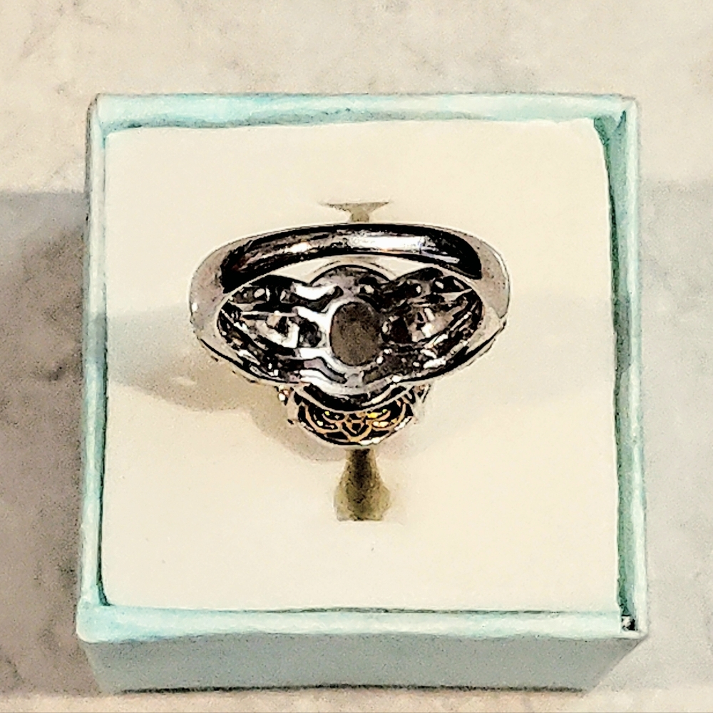 VINTAGE STERLING SILVER 2ct TANZANITE RING WITH DIAMOND CHIPS & 14K GOLD ACCENTS - Picture 13 of 16